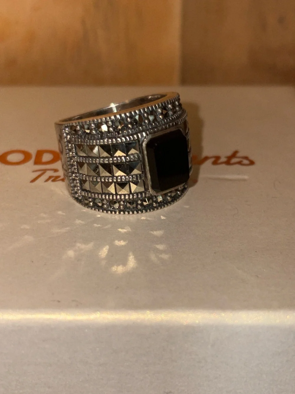 Marcasite Onyx Statement Ring - Black and Silver